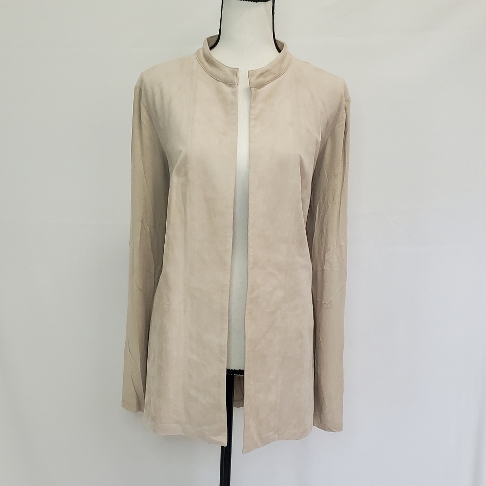Calvin Klein Beige Faux Suede Long Sleeve Blazer Cardigan - Picture 1 of 4